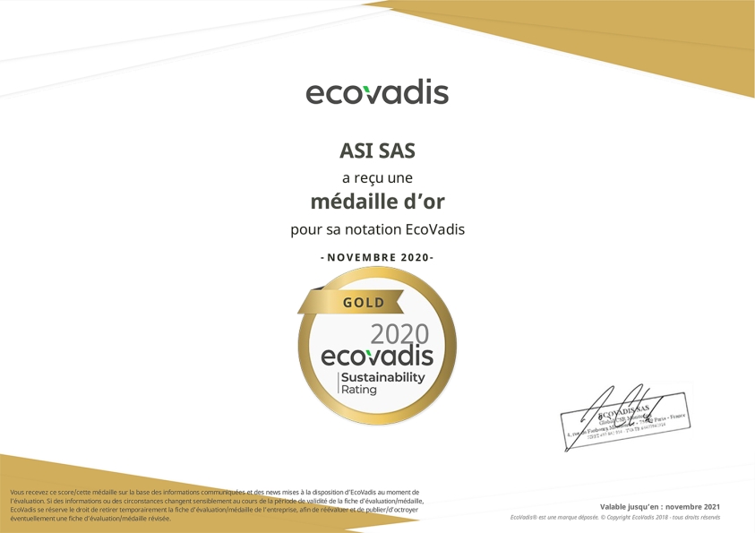 Certificat EcoVadis 2020 pour ASI